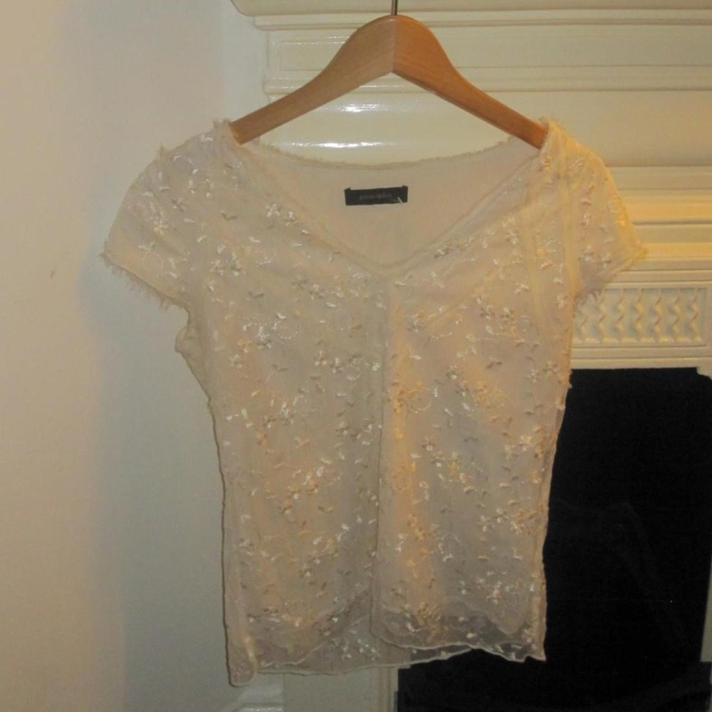 fairy core 90s vintage lace v neck blouse top cream